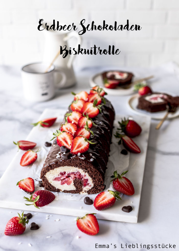 Leckeres Rezept: Erdbeer Schokoladen Biskuitrolle backen mit Quark cakeroll Torte Kuchen #biskuitrolle #erdbeeren #torte foodblog #foodphotgraphy #foodstyling #backen #cake | Emma´s Lieblingsstücke