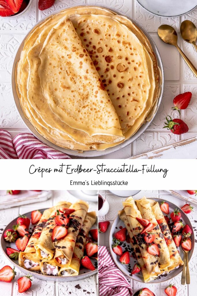 Crêpes mit Erdbeer Stracciatella Füllung Einfaches Rezept für Pfannkuchen #crepes #lecker #einfach Emmas Lieblingsstücke